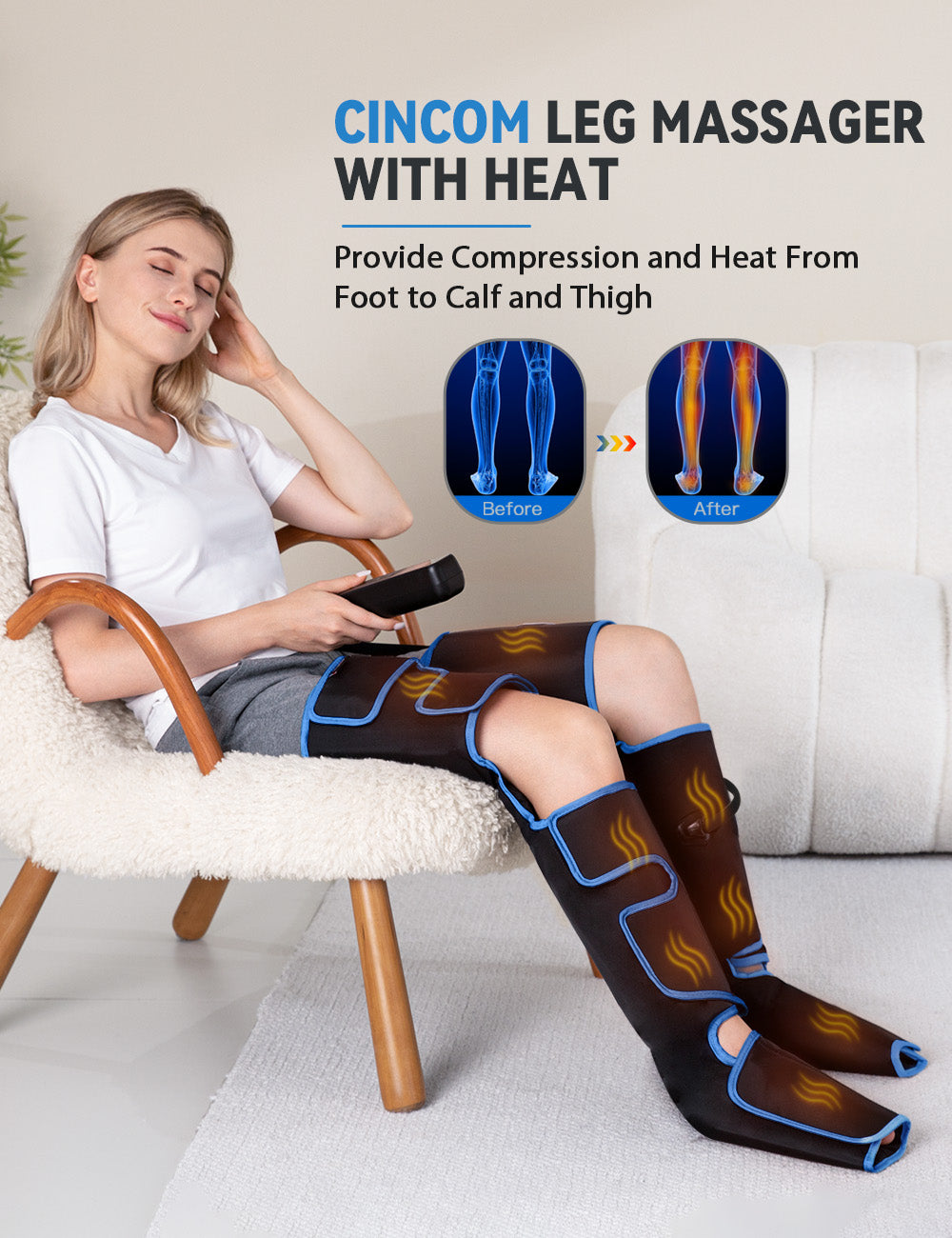 CINCOM Compression Full Leg Massager with Heat 080A
